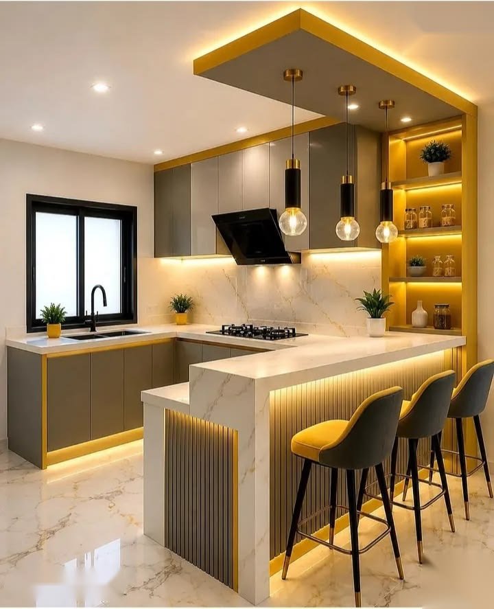 Bold Yellow & Grey Modern Kitchen