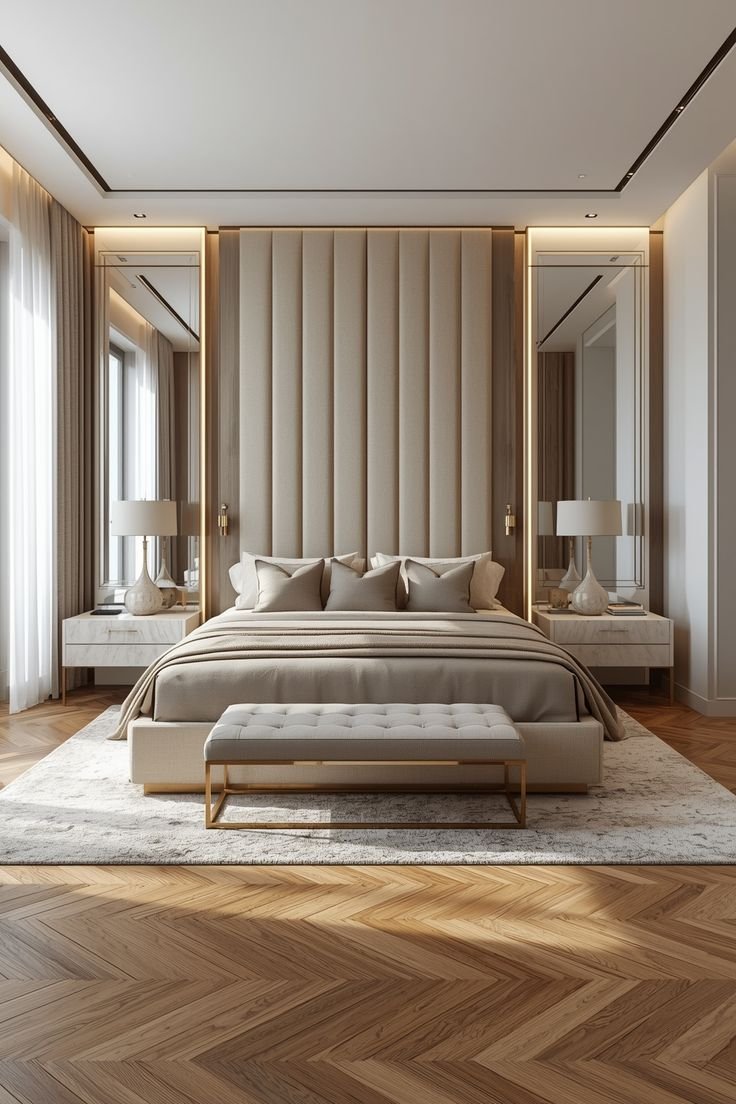 Sophisticated Modern Bedroom With Gold Accents