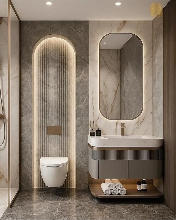 BATHROOM DESIGN WITH LOOVER MIRRIOR WORK