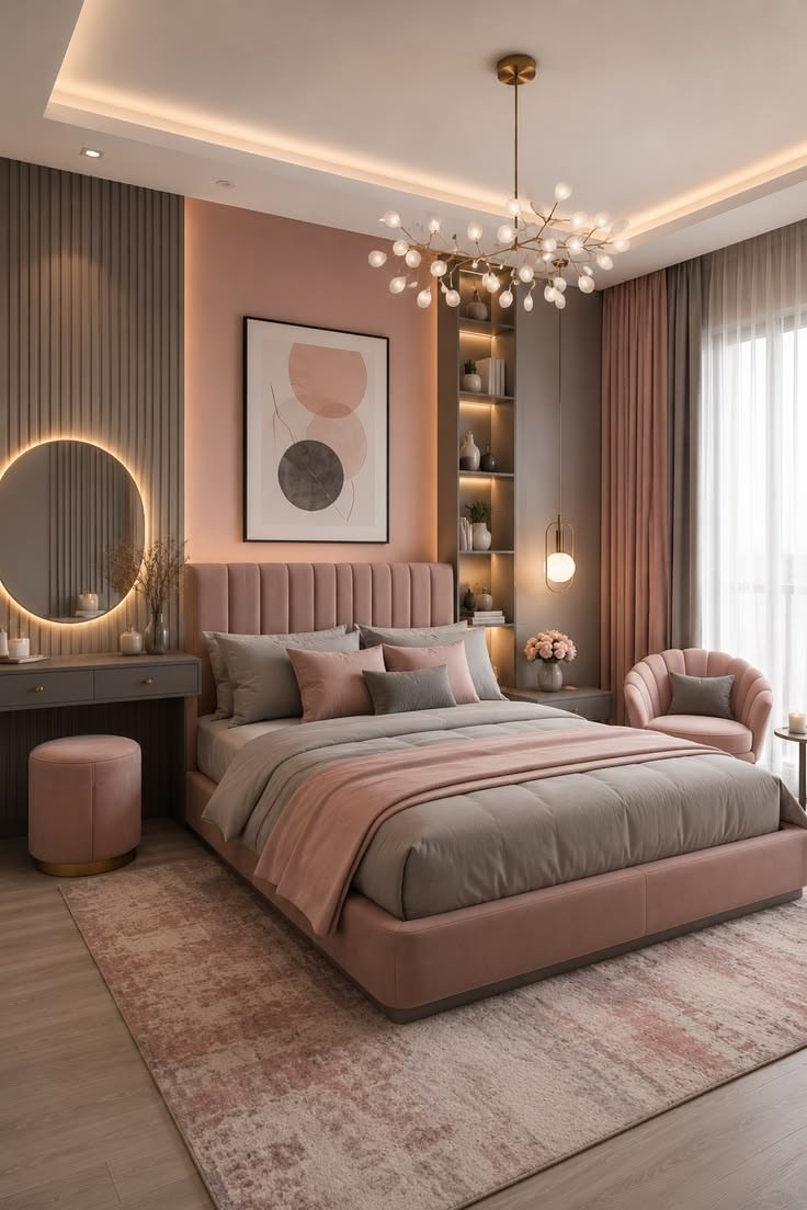 Soft Pink and Grey Cozy Bedroom